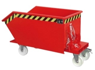 Bauer Kippbehälter, Typ GU 500, lackiert, mit Fahrwerk, Inhalt: 0,5 m3, Maße (LxBxH) 1440x780x680 mm, Tragfähigkeit: 1000 kg, Gewicht: 111 kg