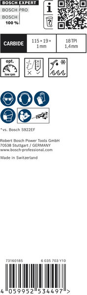 BOSCH EXPERT ‘Thin Tough Metal’ S 522 EHM Säbelsägeblatt, 1 Stück BOSCH EXPERT ‘Thin Tough Metal’ S 522 EHM Säbelsägeblatt, 1 Stück