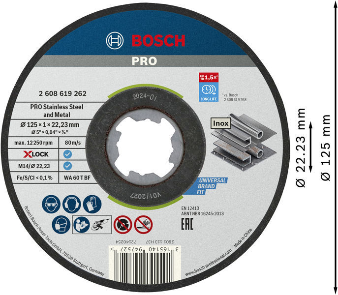 BOSCH X-LOCK Standard for Inox 10 x 125 x 1 x 22,23 mm Trennscheibe gerade BOSCH X-LOCK Standard for Inox 10 x 125 x 1 x 22,23 mm Trennscheibe gerade