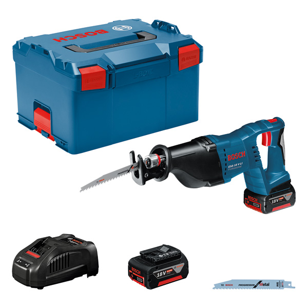 BOSCH Akku-Säbelsäge GSA 18V-LI, L-BOXX 238 mit 2 x Li-Ion-Akku 5,0 Ah, Säbelsägeblatt BOSCH Akku-Säbelsäge GSA 18V-LI, L-BOXX 238 mit 2 x Li-Ion-Akku 5,0 Ah, Säbelsägeblatt