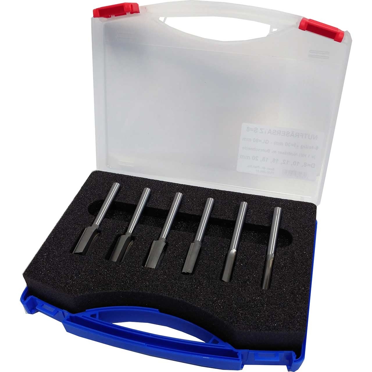GUHDO HW-Nutfräser-Satz (Überlänge) 6-teilig in Kunststoffbox Schaft 8 mm