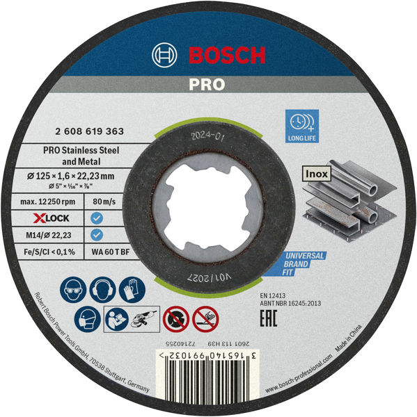 BOSCH PRO Stainless Steel and Metal X-Lock Trennscheibe, 125 x 1.6 x 22,23 mm BOSCH PRO Stainless Steel and Metal X-Lock Trennscheibe, 125 x 1.6 x 22,23 mm