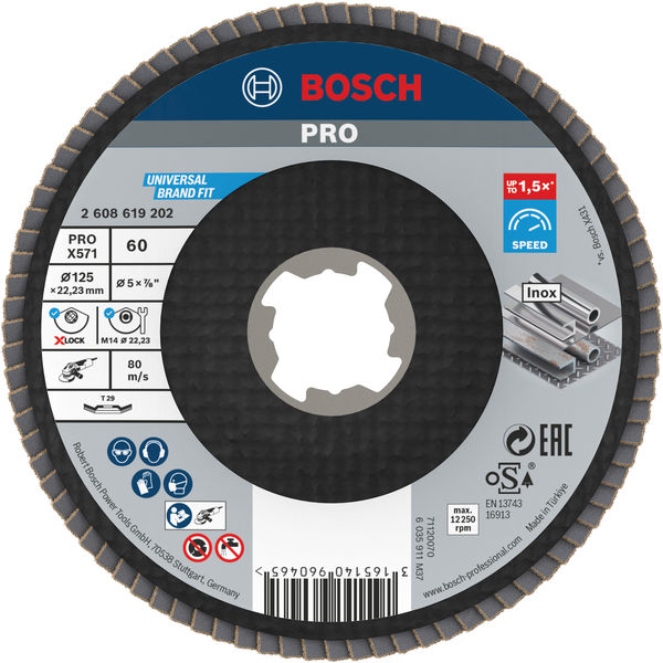 BOSCH X-LOCK Fächerschleifscheibe, X571, Best for Metal, abgewinkelt Ø125 mm K 60 BOSCH X-LOCK Fächerschleifscheibe, X571, Best for Metal, abgewinkelt Ø125 mm K 60