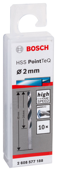 BOSCH Metallspiralbohrer HSS PointTeQ, DIN 338, 2,0 mm, 10er-Pack BOSCH Metallspiralbohrer HSS PointTeQ, DIN 338, 2,0 mm, 10er-Pack