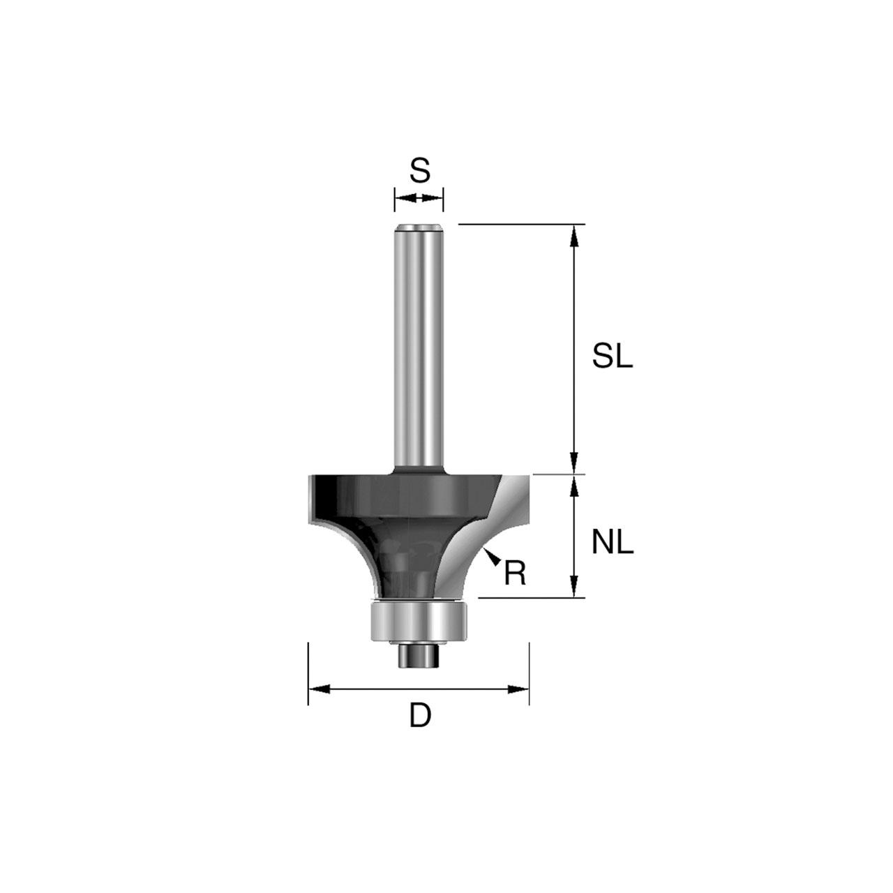 BRÜCK HW-Abrundfräser m.Kugellager Typ 300 Z2 D=16,7mm,NL=9,5mm,S=8x32mm,R=2mm