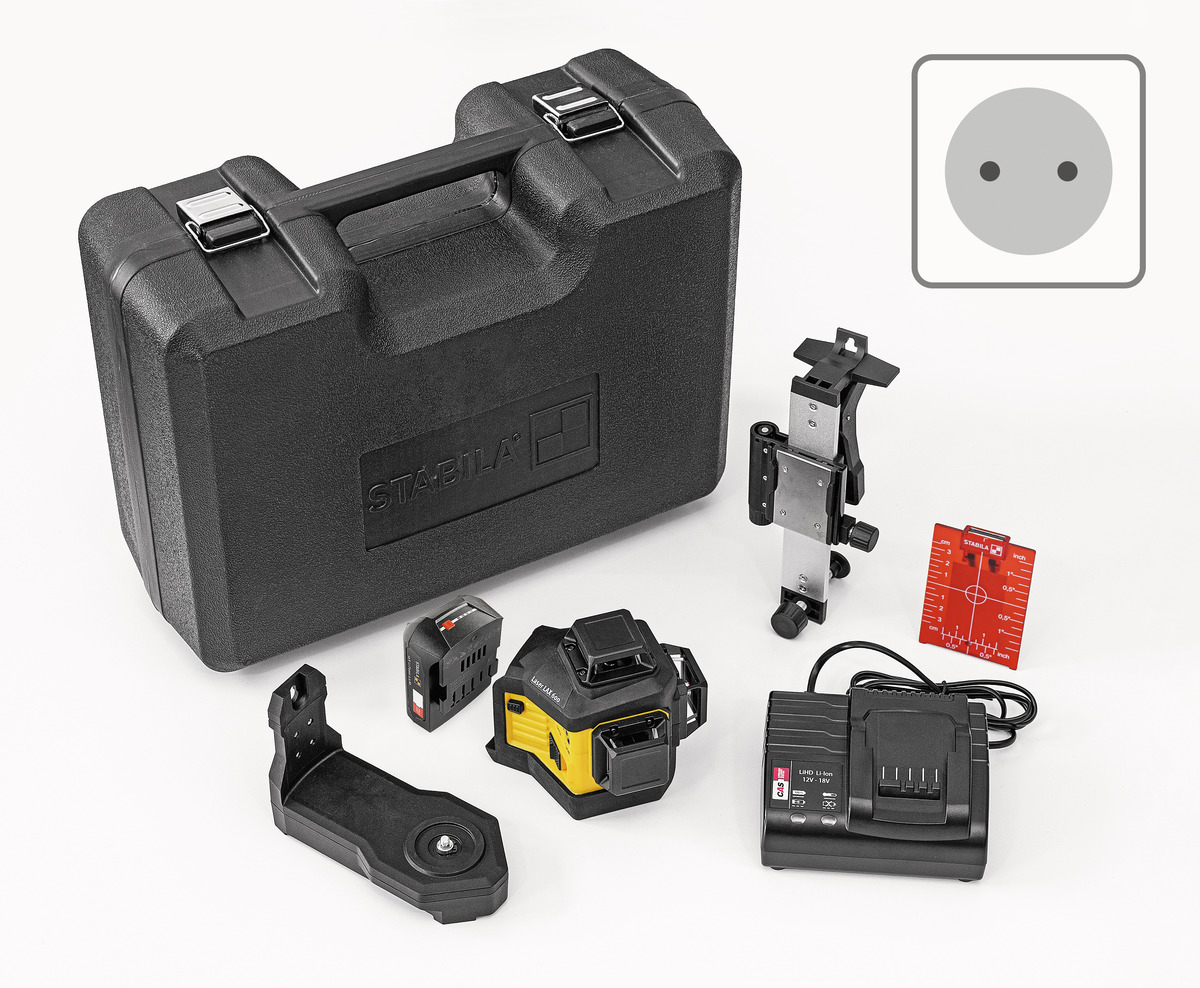 STABILA Multilinien-Laser LAX 600, 12-V-System, 7-teiliges Set, mit Akku und Ladegerät (EU)