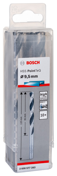 BOSCH Metallspiralbohrer HSS PointTeQ, DIN 338, 9,5 mm, 10er-Pack