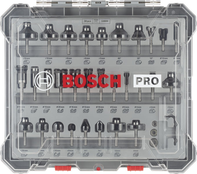 BOSCH 30 tlg Mixed Fräser Set 6mm Schaft BOSCH 30 tlg Mixed Fräser Set 6mm Schaft