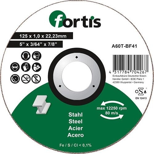 FORTIS Trennscheibe Stahl Ø125x1,6mm FORTIS Trennscheibe Stahl Ø125x1,6mm