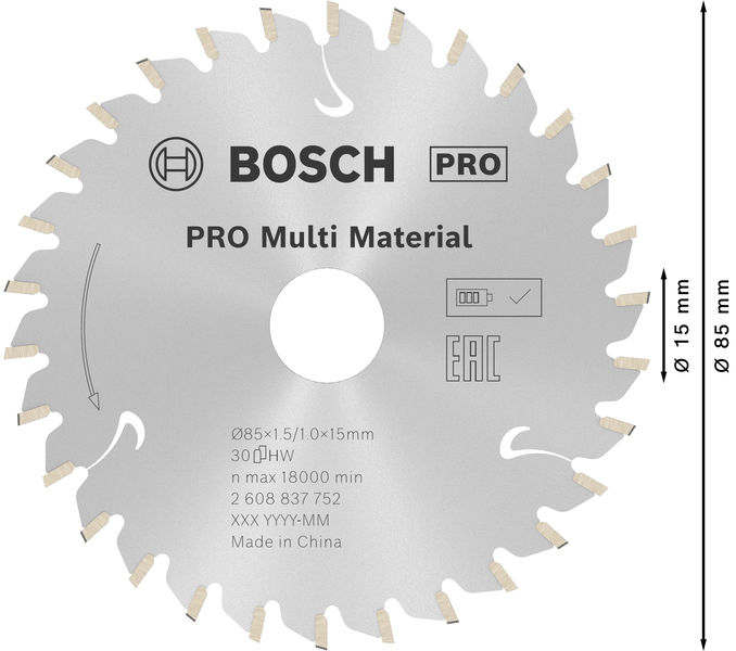 BOSCH PRO Multi Material cordless Kreissägeblatt 85 x 1,5 x 15 mm BOSCH PRO Multi Material cordless Kreissägeblatt 85 x 1,5 x 15 mm