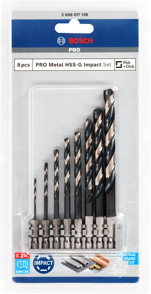 BOSCH PRO Metal HSS-G Impact Spiralbohrer Set, 8-tlg. BOSCH PRO Metal HSS-G Impact Spiralbohrer Set, 8-tlg.