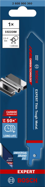 BOSCH EXPERT ‘Thin Tough Metal’ S 922 EHM Säbelsägeblatt, 1 Stück BOSCH EXPERT ‘Thin Tough Metal’ S 922 EHM Säbelsägeblatt, 1 Stück
