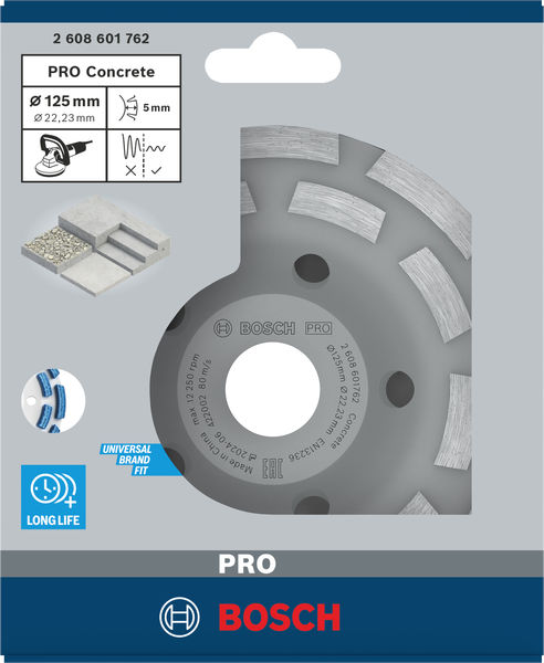 BOSCH PRO Concrete Topfscheibe, 50 x 125 mm, 22,23 mm, 2-reihig BOSCH PRO Concrete Topfscheibe, 50 x 125 mm, 22,23 mm, 2-reihig