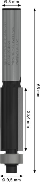 BOSCH Laminat-Bündigfräser, 8 mm, D1 9,5 mm, L 25,4 mm, G 68 mm BOSCH Laminat-Bündigfräser, 8 mm, D1 9,5 mm, L 25,4 mm, G 68 mm