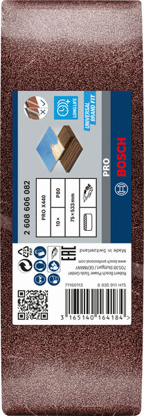 BOSCH Schleifband-Set X440 Best for Wood and Paint, 10-teilig, 75 x 533 mm, K80 BOSCH Schleifband-Set X440 Best for Wood and Paint, 10-teilig, 75 x 533 mm, K80