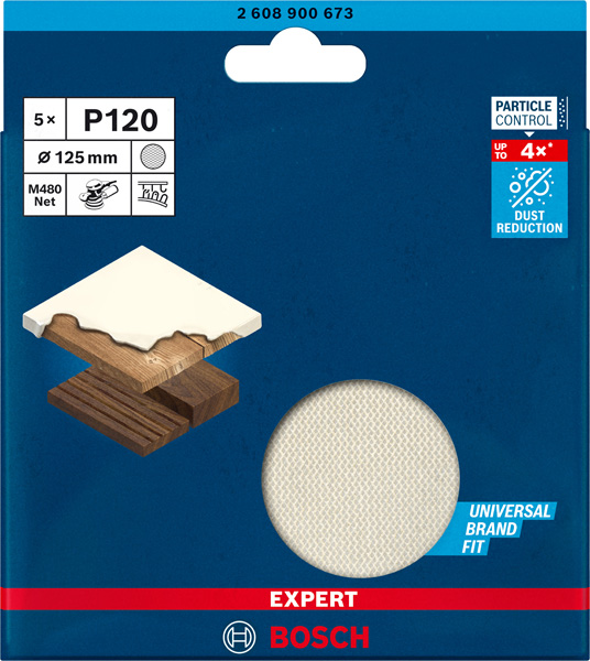 BOSCH EXPERT M480 Schleifnetz für Exzenterschleifer, 125 mm, K 120, 5 Stück BOSCH EXPERT M480 Schleifnetz für Exzenterschleifer, 125 mm, K 120, 5 Stück