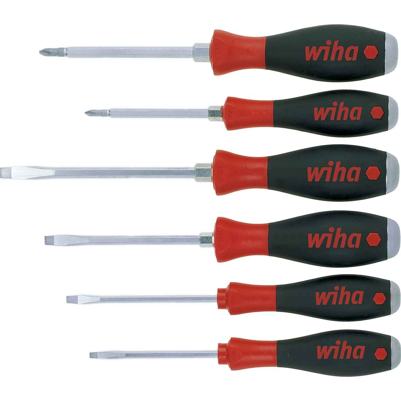 WIHA Schraubendreher-Set 6tlg. SoftFinish, Schlitz, Phillips, mit durchgehender Sechskantklinge und massiver Stahlkappe