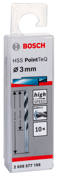 BOSCH Metallspiralbohrer HSS PointTeQ, DIN 338, 3,0 mm, 10er-Pack BOSCH Metallspiralbohrer HSS PointTeQ, DIN 338, 3,0 mm, 10er-Pack