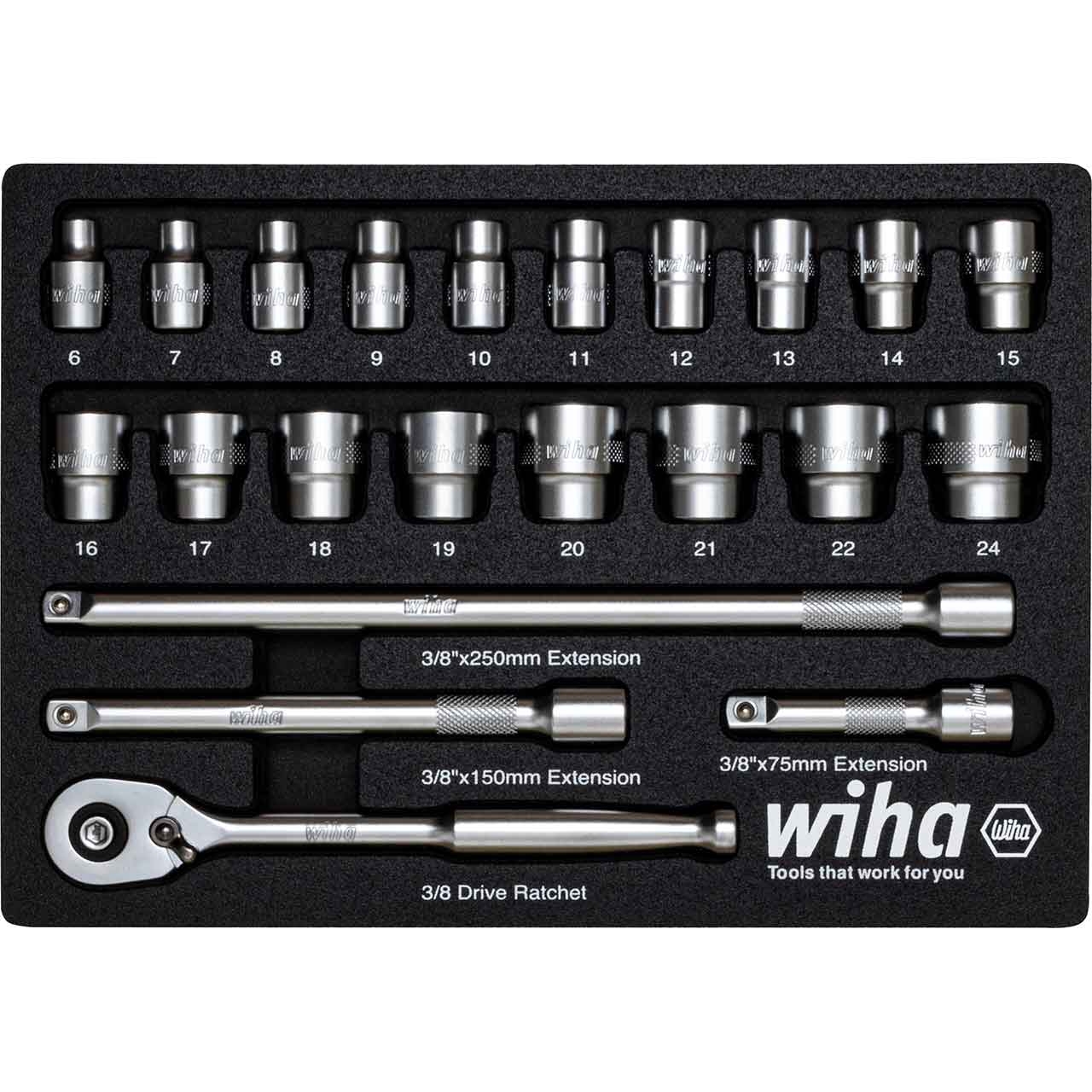 WIHA Ratschenschlüssel Set 3/8" 23-tlg. inkl. Schaumeinlage