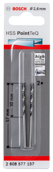 BOSCH Metallspiralbohrer HSS PointTeQ, DIN 338, 2,6 mm, 2er-Pack BOSCH Metallspiralbohrer HSS PointTeQ, DIN 338, 2,6 mm, 2er-Pack