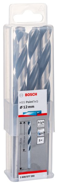 BOSCH Metallspiralbohrer HSS PointTeQ, DIN 338, 12,0 mm, 5er-Pack