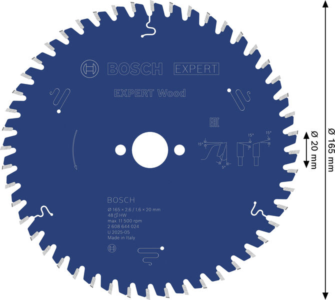 BOSCH Kreissägeblatt Expert for Wood 165x2,6x20mm Z48 BOSCH Kreissägeblatt Expert for Wood 165x2,6x20mm Z48