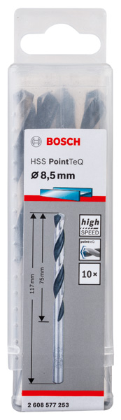 BOSCH Metallspiralbohrer HSS PointTeQ, DIN 338, 8,5 mm, 10er-Pack