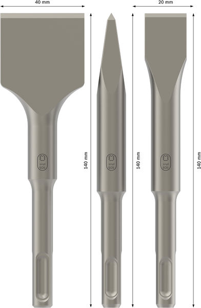BOSCH 3-teiliges Kurzmeißelset, SDS plus, 0/20/40 mm BOSCH 3-teiliges Kurzmeißelset, SDS plus, 0/20/40 mm