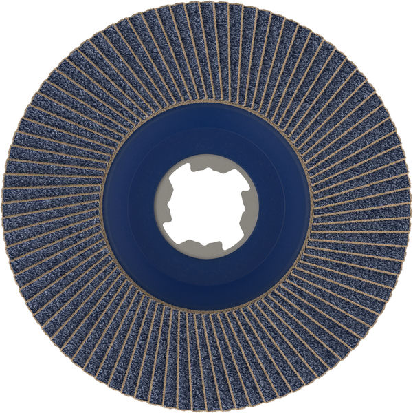 BOSCH X-LOCK Fächerschleifscheibe, gewinkelte Ausführung, Trägerteller aus Kunststoff, Ø125 mm, G 40, X571, Best for Metal, 1 Stück BOSCH X-LOCK Fächerschleifscheibe, gewinkelte Ausführung, Trägerteller aus Kunststoff, Ø125 mm, G 40, X571, Best for Metal, 1 Stück