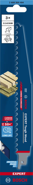 BOSCH EXPERT ‘Tough Wood’ S 1142 KHM Säbelsägeblatt, 3 Stück BOSCH EXPERT ‘Tough Wood’ S 1142 KHM Säbelsägeblatt, 3 Stück