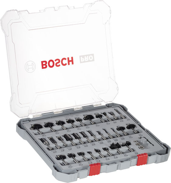 BOSCH 30 tlg Mixed Fräser Set 8mm Schaft BOSCH 30 tlg Mixed Fräser Set 8mm Schaft