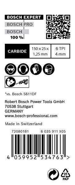 BOSCH EXPERT ‘Window Demolition’ S 956 DHM Säbelsägeblatt, 10 Stück BOSCH EXPERT ‘Window Demolition’ S 956 DHM Säbelsägeblatt, 10 Stück