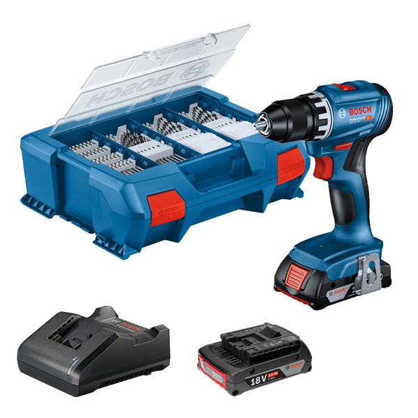 BOSCH Akku-Bohrschrauber GSR 18V-45, 2 Akku GBA 18V 2.0Ah, Ladg. u. L-CASE BOSCH Akku-Bohrschrauber GSR 18V-45, 2 Akku GBA 18V 2.0Ah, Ladg. u. L-CASE