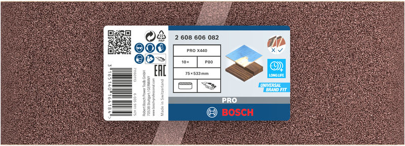 BOSCH Schleifband-Set X440 Best for Wood and Paint, 10-teilig, 75 x 533 mm, K80 BOSCH Schleifband-Set X440 Best for Wood and Paint, 10-teilig, 75 x 533 mm, K80