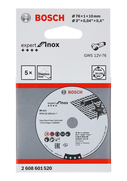 BOSCH Expert for Inox 5-tlg. x 76 x 1 x 10-mm-Trennscheibe BOSCH Expert for Inox 5-tlg. x 76 x 1 x 10-mm-Trennscheibe