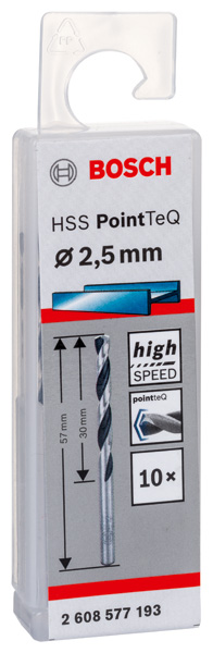BOSCH Metallspiralbohrer HSS PointTeQ, DIN 338, 2,5 mm, 10er-Pack