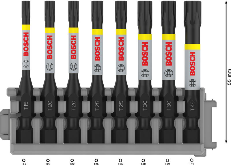 BOSCH PRO Torx Impact Bit Set, T15; T20(x2); T25(x2); T30(x2); T40, 55 mm, 8-tlg. BOSCH PRO Torx Impact Bit Set, T15; T20(x2); T25(x2); T30(x2); T40, 55 mm, 8-tlg.
