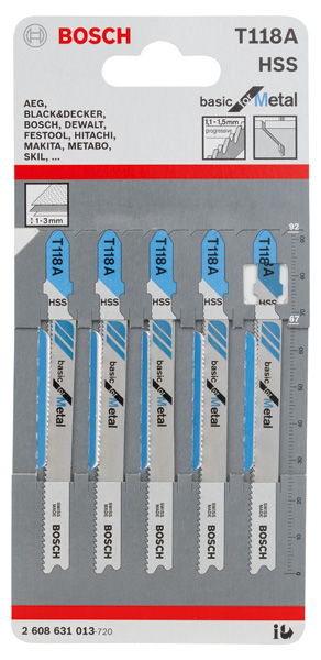 BOSCH Stichsägeblatt T 118 A Basic for Metal, 5er-Pack BOSCH Stichsägeblatt T 118 A Basic for Metal, 5er-Pack