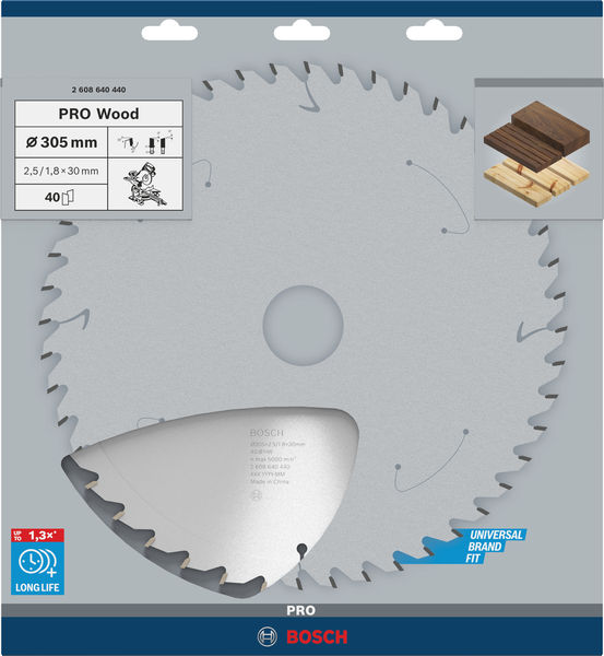 BOSCH PRO Wood Kreissägeblatt, 305 x 2,5 x 30 mm, Z40 BOSCH PRO Wood Kreissägeblatt, 305 x 2,5 x 30 mm, Z40